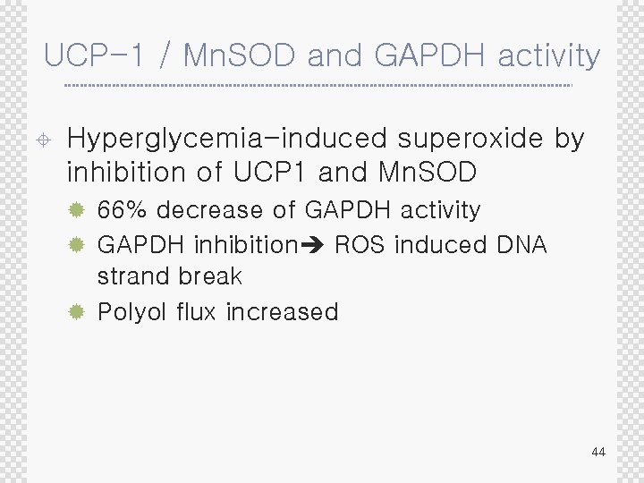 UCP-1 / Mn. SOD and GAPDH activity ± Hyperglycemia-induced superoxide by inhibition of UCP
