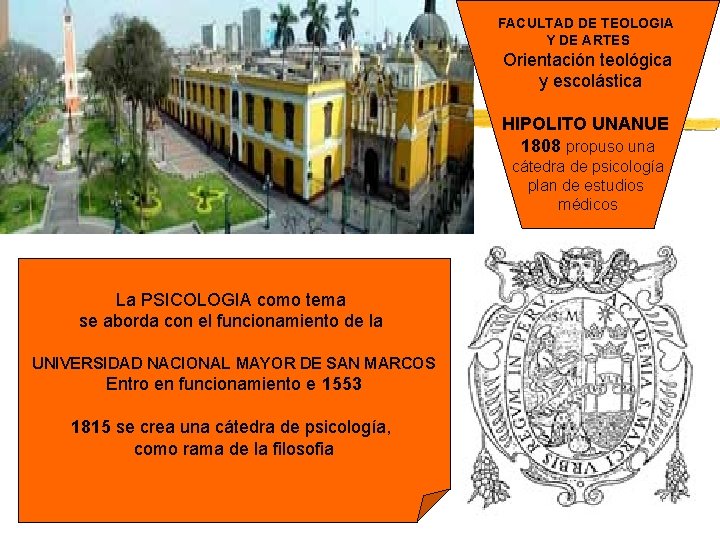 FACULTAD DE TEOLOGIA Y DE ARTES Orientación teológica y escolástica HIPOLITO UNANUE 1808 propuso