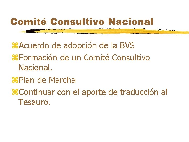 Comité Consultivo Nacional z. Acuerdo de adopción de la BVS z. Formación de un