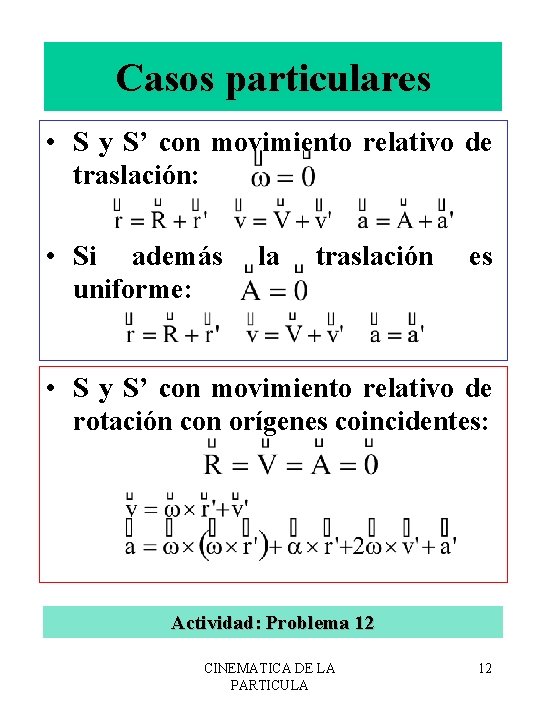 Casos particulares • S y S’ con movimiento relativo de traslación: • Si además