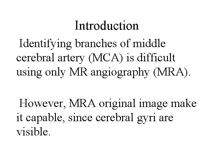 Introduction Identifying branches of middle cerebral artery (MCA) is difficult using only MR angiography