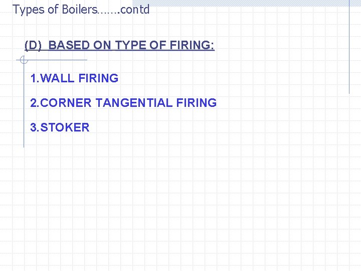 Types of Boilers……. contd (D) BASED ON TYPE OF FIRING: 1. WALL FIRING 2.