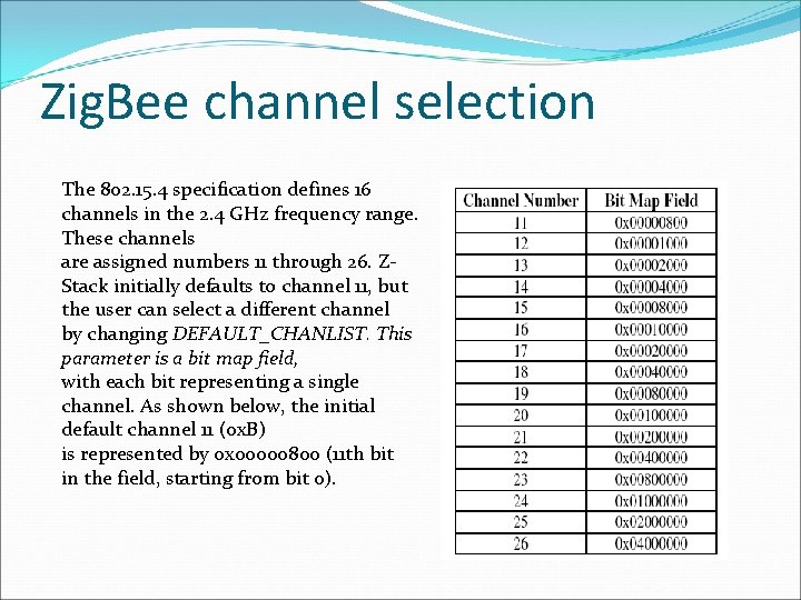 Zig. Bee channel selection The 802. 15. 4 specification defines 16 channels in the