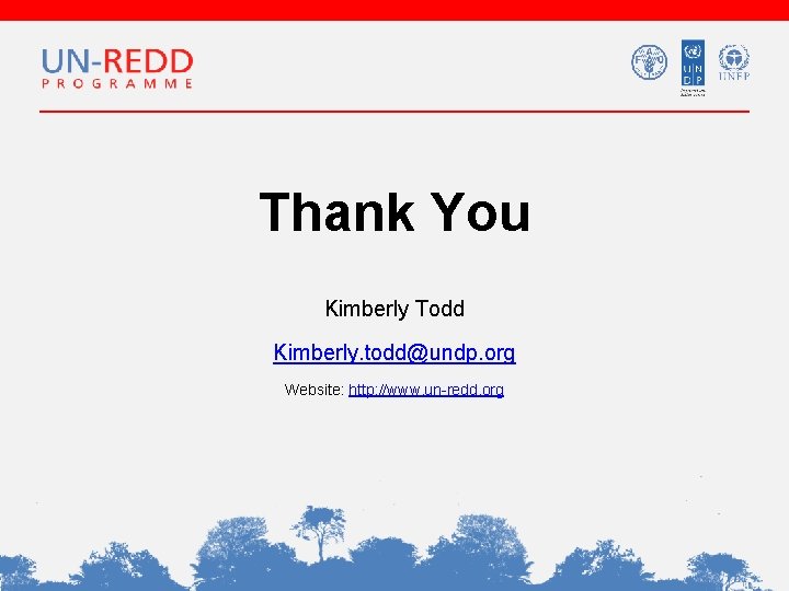 Thank You Kimberly Todd Kimberly. todd@undp. org Website: http: //www. un-redd. org 