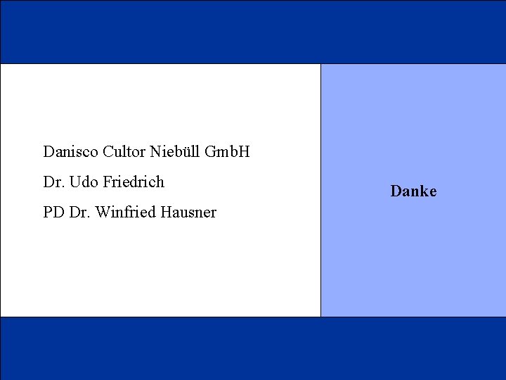 Danisco Cultor Niebüll Gmb. H Dr. Udo Friedrich PD Dr. Winfried Hausner Danke 