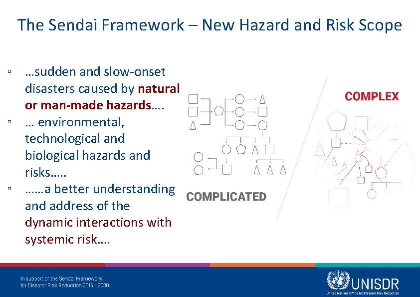 The Sendai Framework – New Hazard and Risk Scope ▫ …sudden and slow-onset disasters