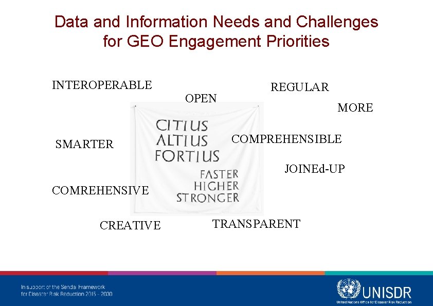 Data and Information Needs and Challenges for GEO Engagement Priorities INTEROPERABLE SMARTER OPEN REGULAR