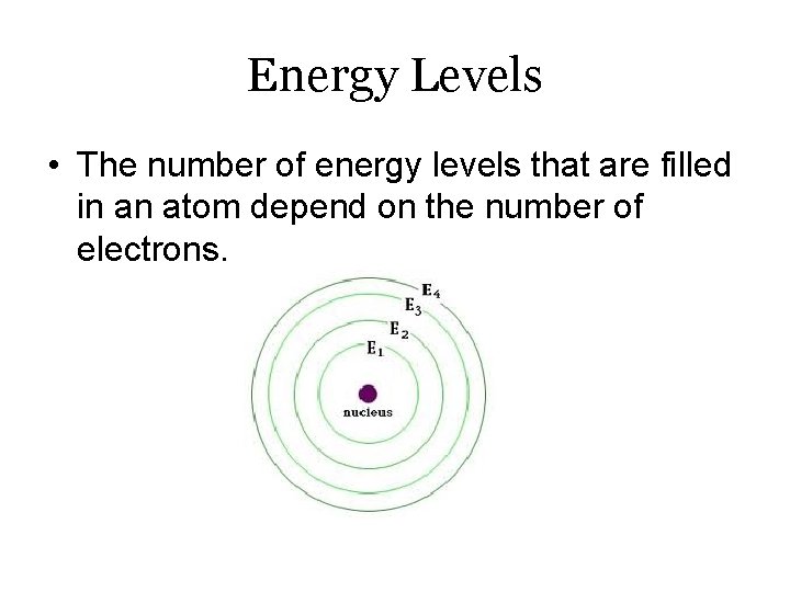 Energy Levels • The number of energy levels that are filled in an atom