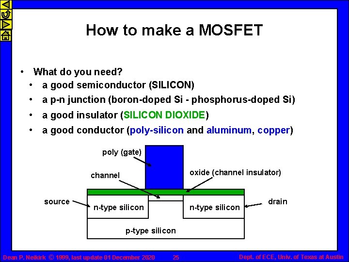 How to make a MOSFET • What do you need? • a good semiconductor