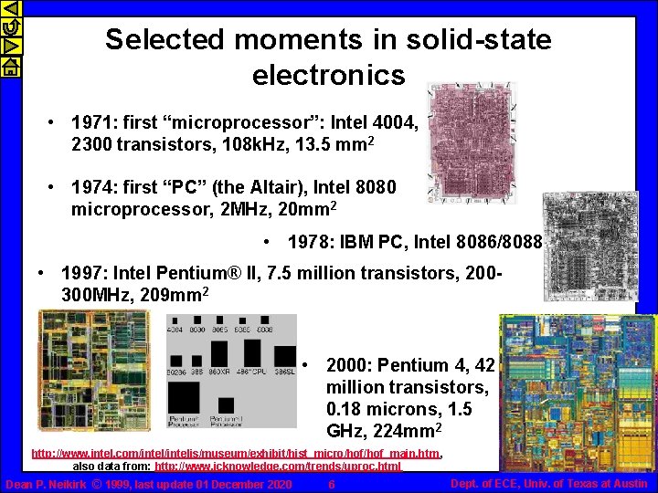 Selected moments in solid-state electronics • 1971: first “microprocessor”: Intel 4004, 2300 transistors, 108