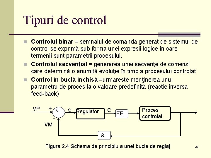 Tipuri de control n Controlul binar = semnalul de comandă generat de sistemul de