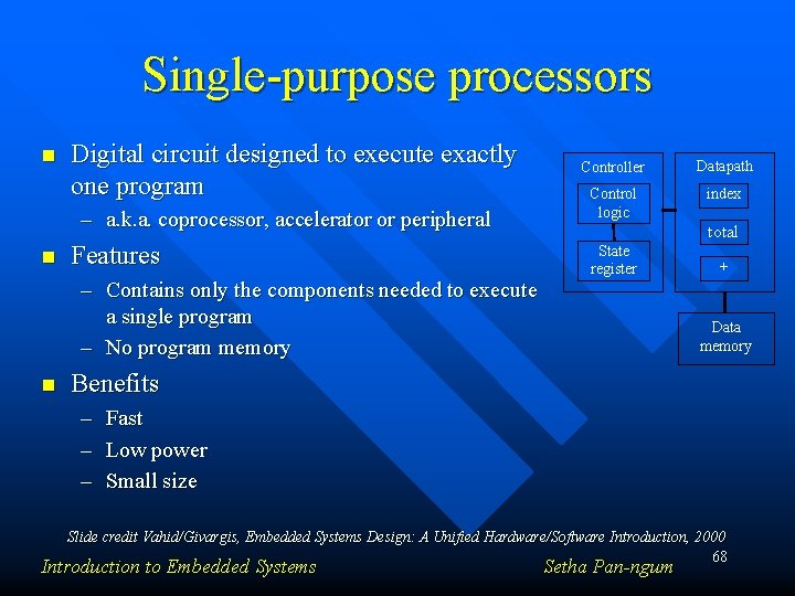Single-purpose processors n Digital circuit designed to execute exactly one program – a. k.