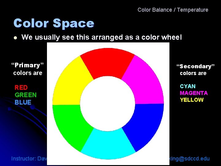 Color Balance / Temperature Color Space l We usually see this arranged as a