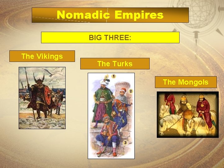 Nomadic Empires BIG THREE: The Vikings The Turks The Mongols 