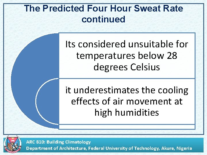 The Predicted Four Hour Sweat Rate continued Its considered unsuitable for temperatures below 28