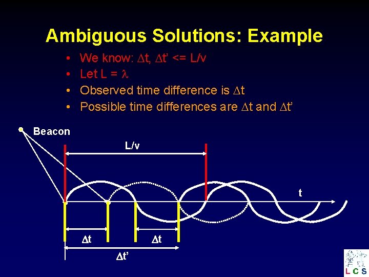 Ambiguous Solutions: Example • • We know: t, t’ <= L/v Let L =