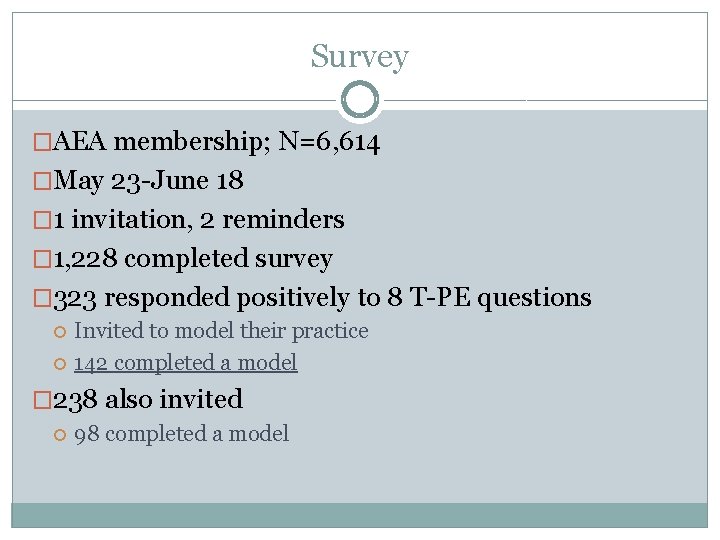 Survey �AEA membership; N=6, 614 �May 23 -June 18 � 1 invitation, 2 reminders