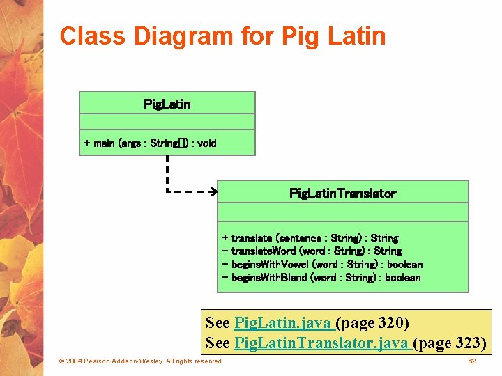 Class Diagram for Pig Latin Pig. Latin + main (args : String[]) : void