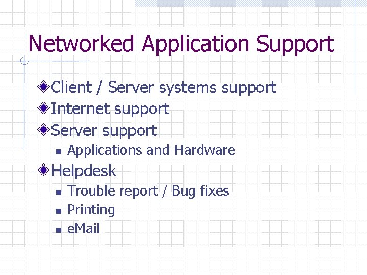 Networked Application Support Client / Server systems support Internet support Server support n Applications