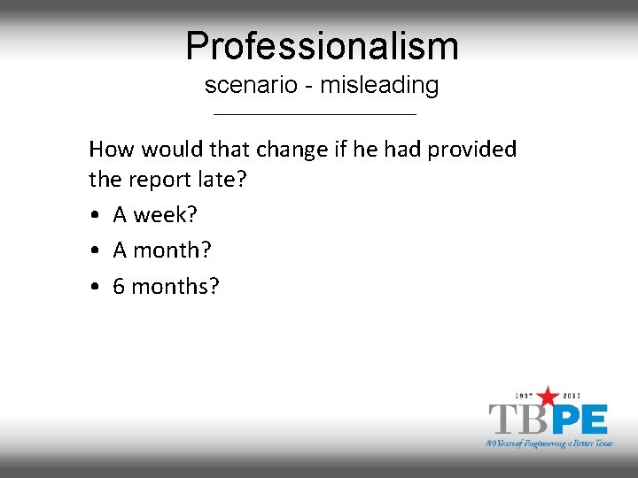 Professionalism scenario - misleading How would that change if he had provided the report