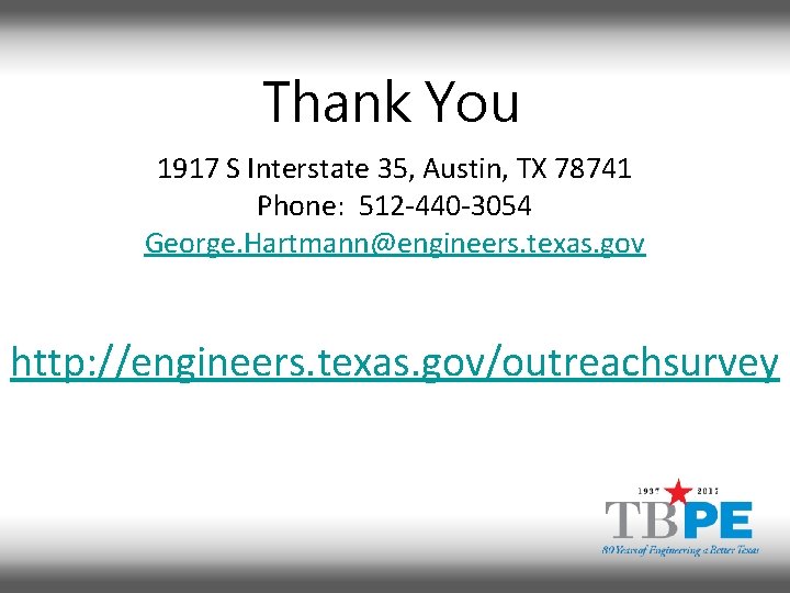 Thank You 1917 S Interstate 35, Austin, TX 78741 Phone: 512 -440 -3054 George.
