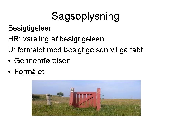 Sagsoplysning Besigtigelser HR: varsling af besigtigelsen U: formålet med besigtigelsen vil gå tabt •