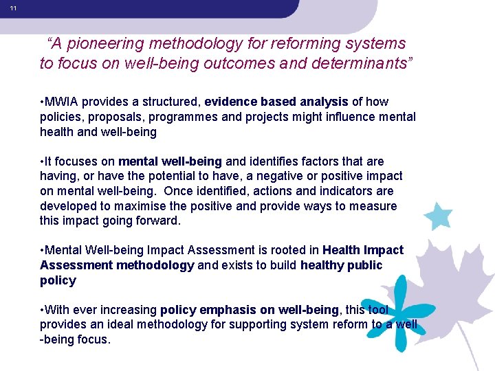 11 “A pioneering methodology for reforming systems to focus on well-being outcomes and determinants”
