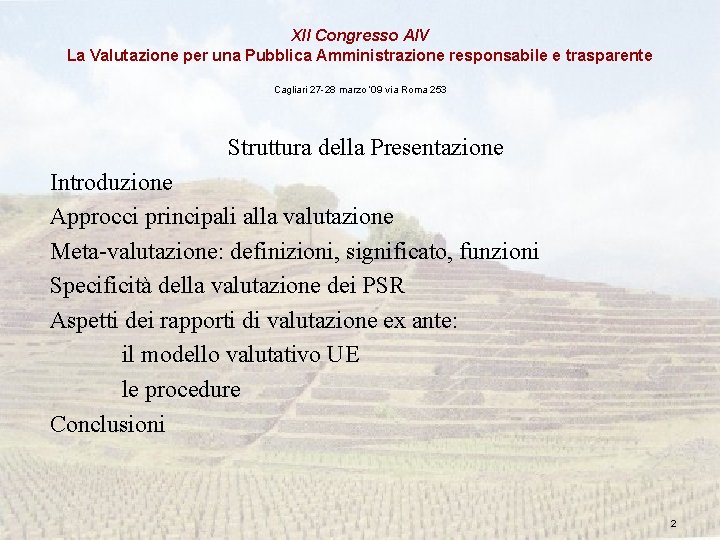 XII Congresso AIV La Valutazione per una Pubblica Amministrazione responsabile e trasparente Cagliari 27