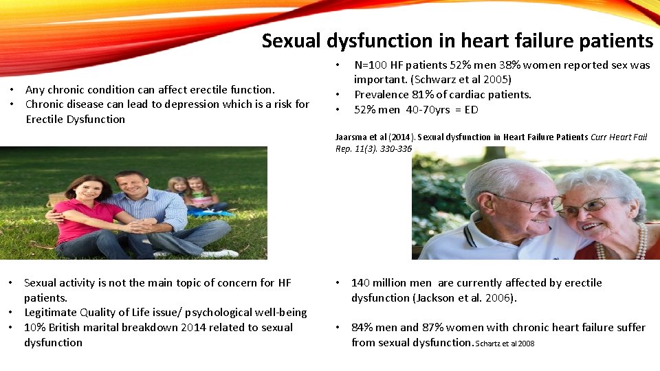 Sexual dysfunction in heart failure patients • • Any chronic condition can affect erectile