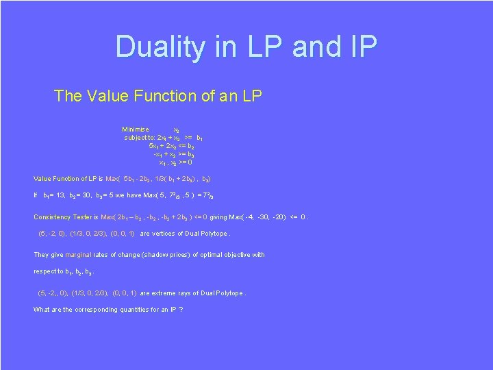 Duality in LP and IP The Value Function of an LP Minimise x 2 Duality in LP and IP The Value Function of an LP Minimise x 2