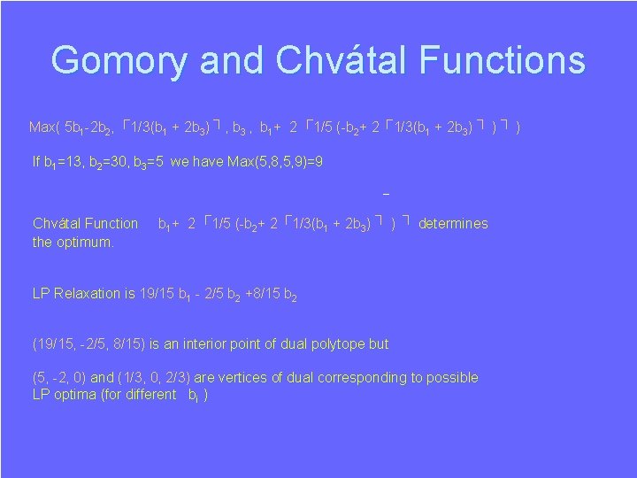 Gomory and Chvátal Functions ┌ ┐ ┌ ┌ ┐ ┐ Max( 5 b 1 Gomory and Chvátal Functions ┌ ┐ ┌ ┌ ┐ ┐ Max( 5 b 1