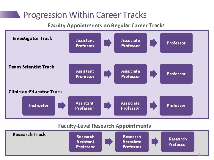 Progression Within Career Tracks Faculty Appointments on Regular Career Tracks Investigator Track Team Scientist