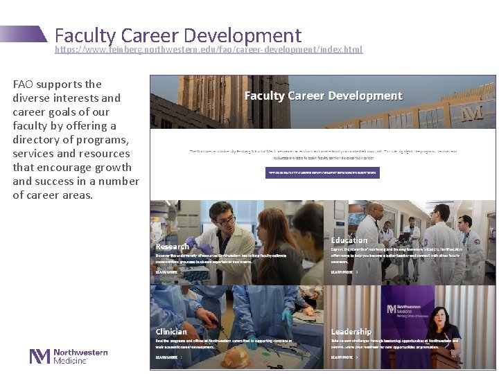 Faculty Career Development https: //www. feinberg. northwestern. edu/fao/career-development/index. html FAO supports the diverse interests