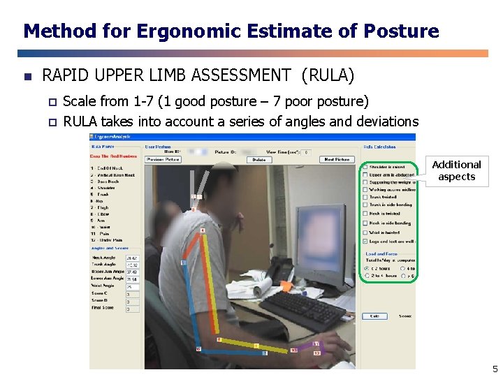 Method for Ergonomic Estimate of Posture n RAPID UPPER LIMB ASSESSMENT (RULA) ¨ ¨