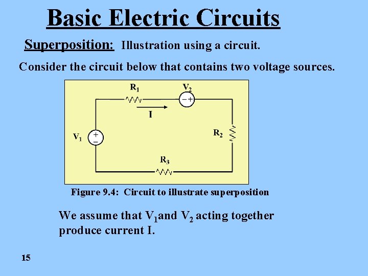 Basic Electric Circuits Superposition: Illustration using a circuit. Consider the circuit below that contains