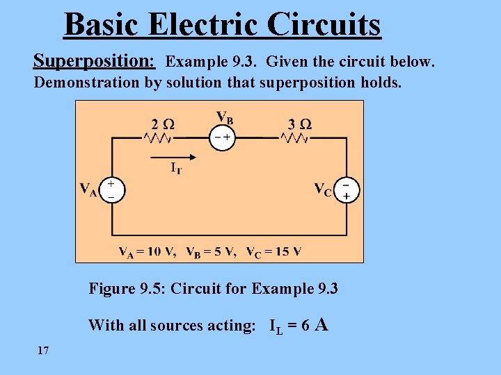 Basic Electric Circuits Superposition: Example 9. 3. Given the circuit below. Demonstration by solution