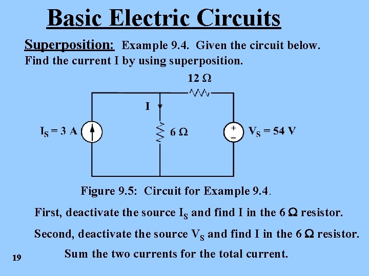 Basic Electric Circuits Superposition: Example 9. 4. Given the circuit below. Find the current