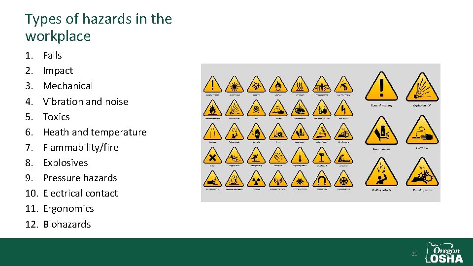 Types of hazards in the workplace 1. 2. 3. 4. 5. 6. 7. 8.