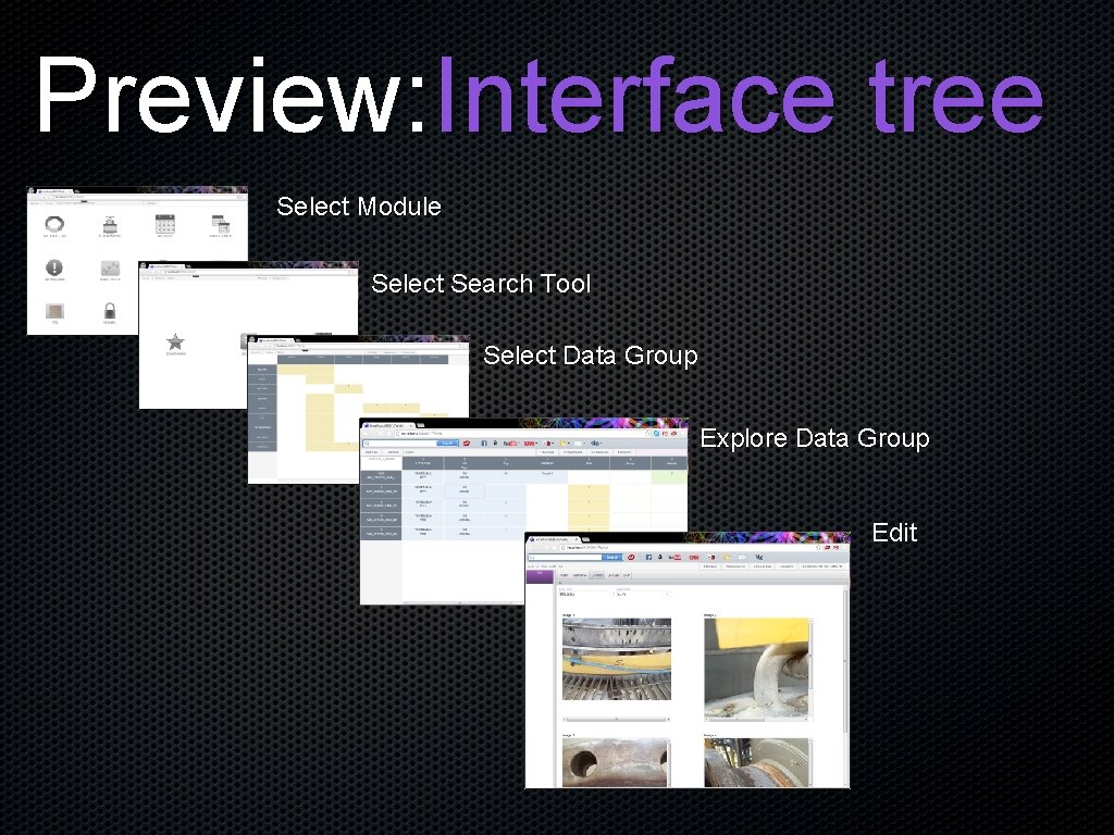 Preview: Interface tree Select Module Select Search Tool Select Data Group Explore Data Group