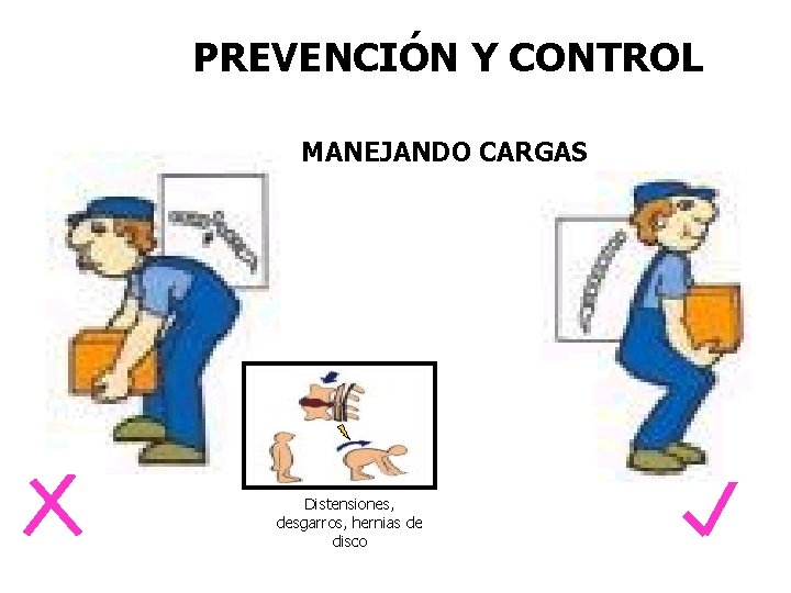 PREVENCIÓN Y CONTROL MANEJANDO CARGAS Distensiones, desgarros, hernias de disco 