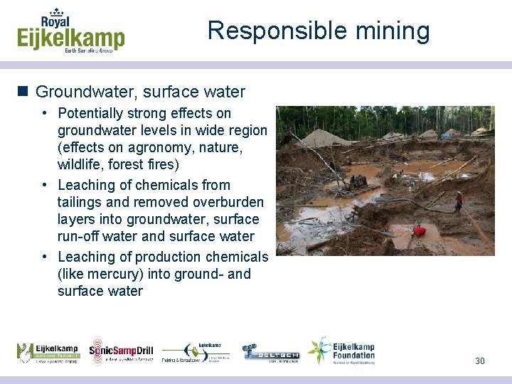 Responsible mining n Groundwater, surface water • Potentially strong effects on groundwater levels in