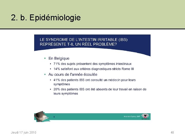 2. b. Epidémiologie Jeudi 17 juin 2010 48 