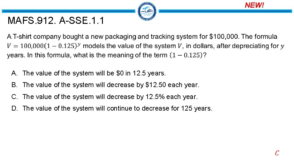 NEW! MAFS. 912. A-SSE. 1. 1 A. The value of the system will be