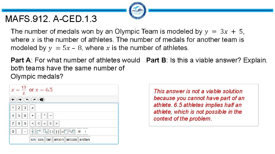 MAFS. 912. A-CED. 1. 3 Part A: For what number of athletes would Part