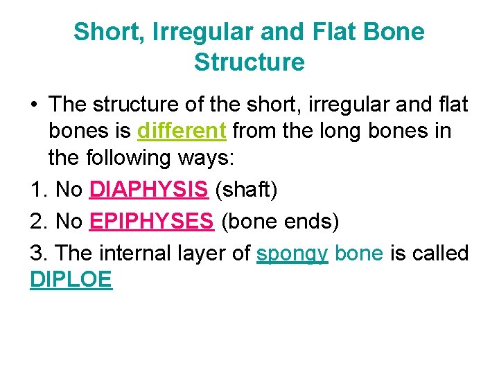 Short, Irregular and Flat Bone Structure • The structure of the short, irregular and