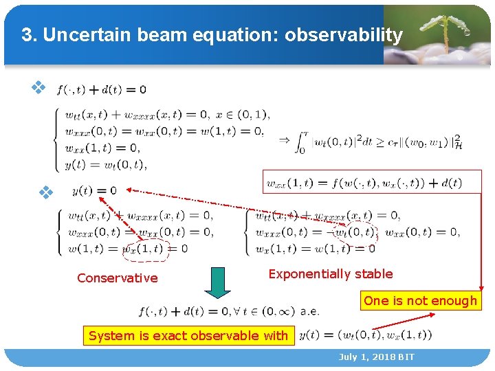 3. Uncertain beam equation: observability v v Conservative Exponentially stable One is not enough