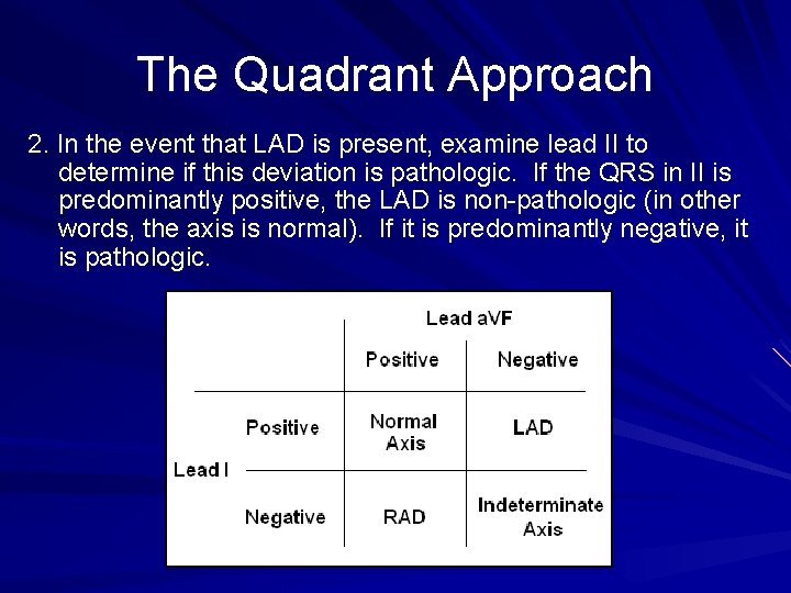 The Quadrant Approach 2. In the event that LAD is present, examine lead II