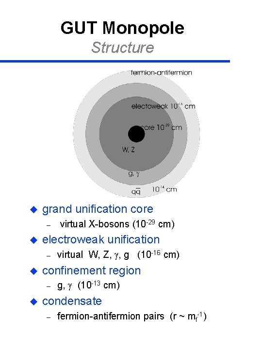 GUT Monopole Structure u grand unification core – u electroweak unification – u virtual