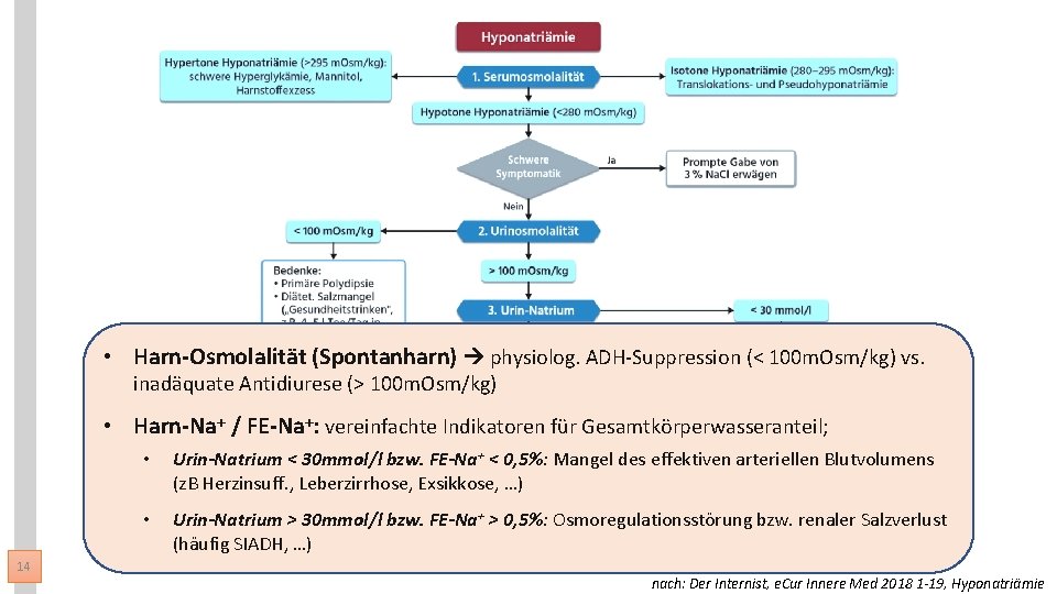  • Harn-Osmolalität (Spontanharn) physiolog. ADH-Suppression (< 100 m. Osm/kg) vs. inadäquate Antidiurese (>