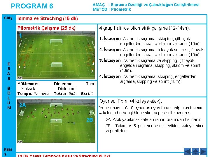 PROGRAM 6 Giriş AMAÇ : Sıçrama Özelliği ve Çabukluğun Geliştirilmesi METOD : Pliometrik Isınma PROGRAM 6 Giriş AMAÇ : Sıçrama Özelliği ve Çabukluğun Geliştirilmesi METOD : Pliometrik Isınma